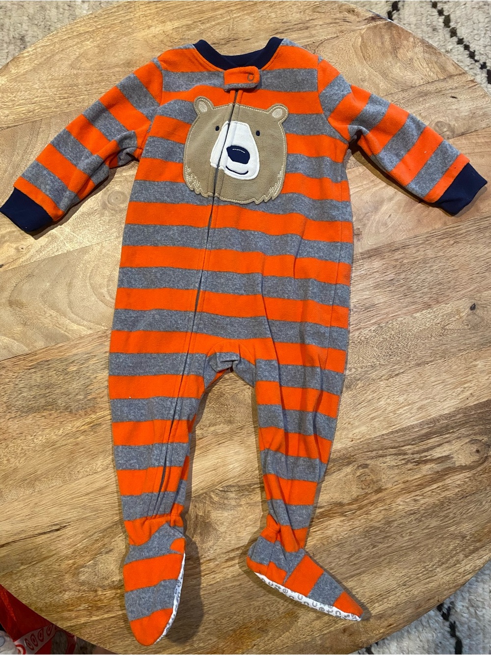 Simple Joys Kids Orange & Gray Striped Bear One-Piece Sleeper